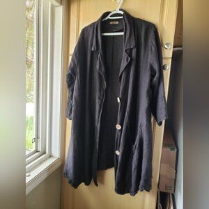 100 Linen Bla k Long Sleeve Ja ket with Po kets Made In Italy